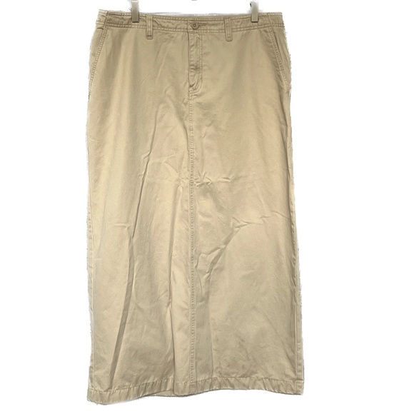 Old Navy Skirt Maxi Back Slit Beige Size 14 100% Cotton Fly Front Straight - Picture 1 of 5